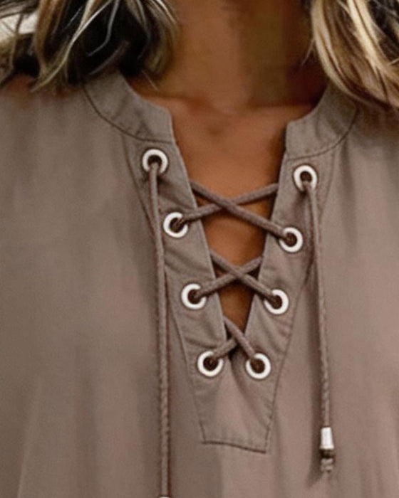 Tie V Neck Pocket Sheath Dress