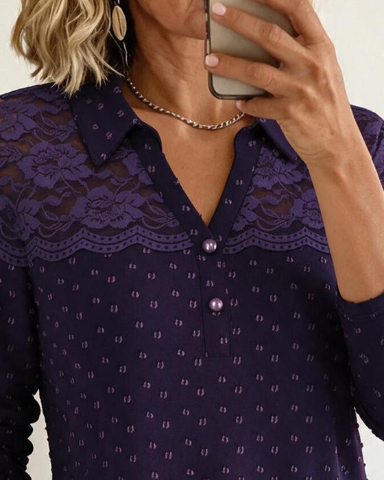 Casual Long Sleeve Lapel Top
