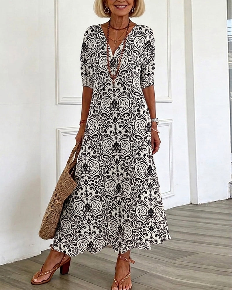 Vintage Floral V-Neck Maxi Dress