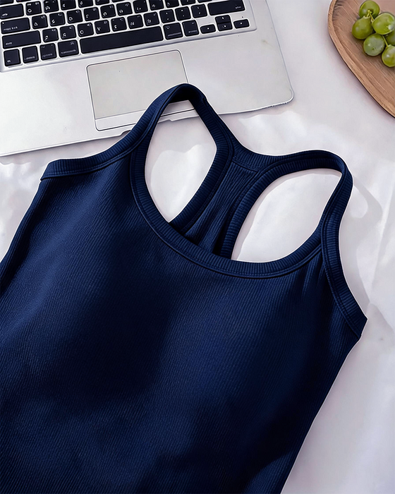 Built-in Bra Ribbed Solid Tank Top