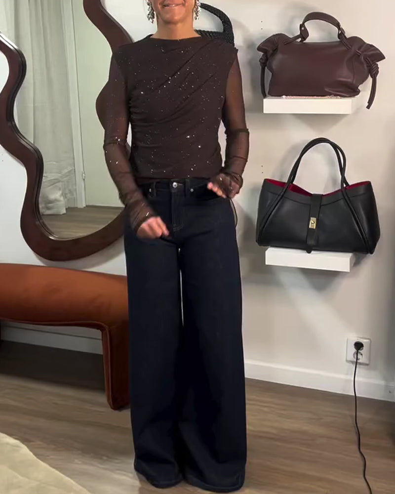 Mesh Perm Rhinestone Fashionable Bottoming Top