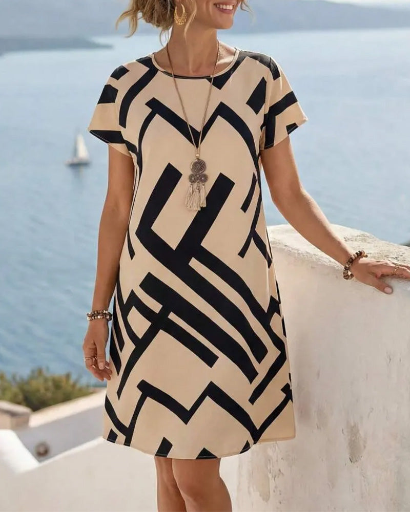 Geometric Print Loose A-Line Dress