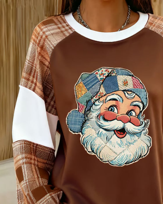 Plaid Christmas Print Loose Sweatshirt
