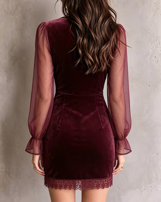 V-Neck Slim Fit Lace Patchwork Dress