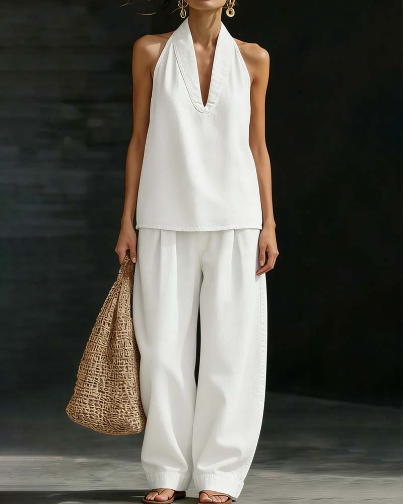 Fashion Halter Neck Denim Set