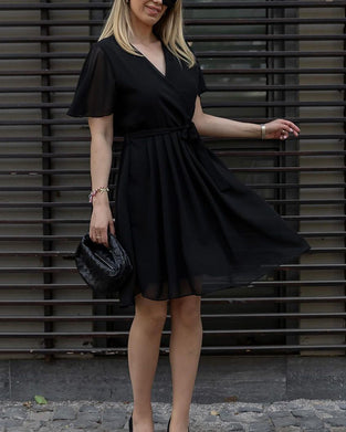 Casual V-neck short-sleeve midi dress