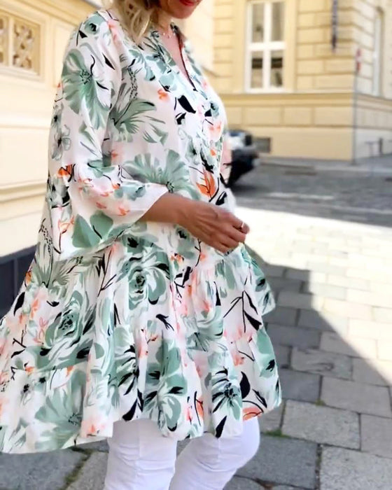 V-neck floral print elegant blouse