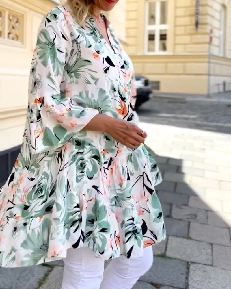 V-neck floral print elegant blouse