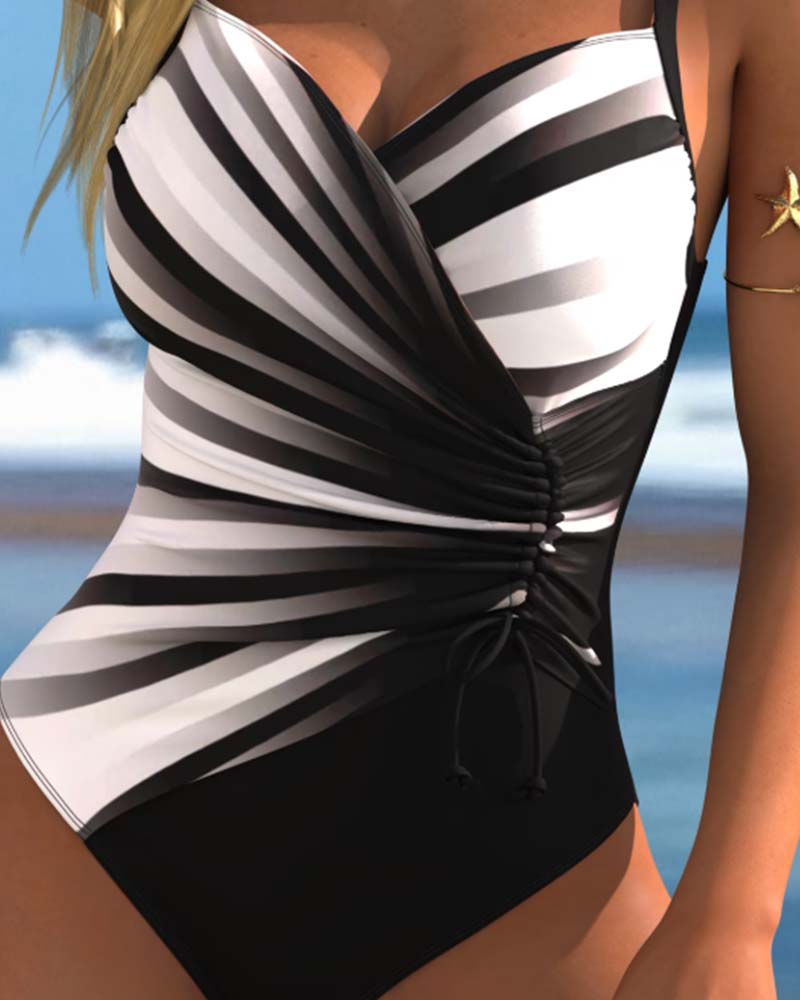 Gradient Stripe Cinched Waist One-Piece
