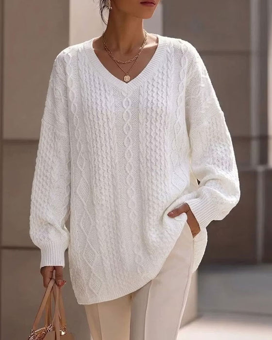 V-Neck Stylish Solid Relaxed Knit Pullover