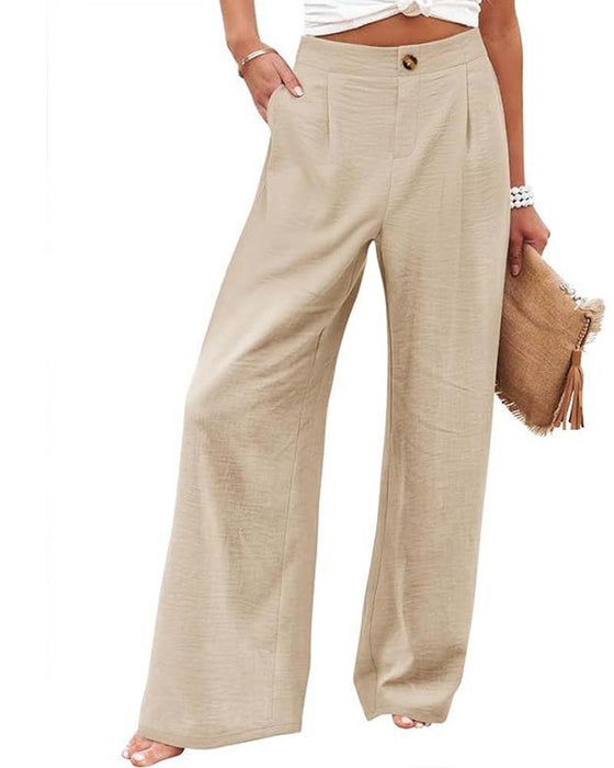 Button Elastic Waist Wide-Leg Pants