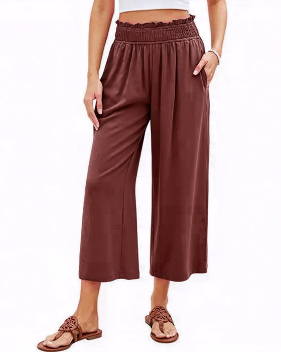 Ruffle High Waist Wide Leg Cropped Pants