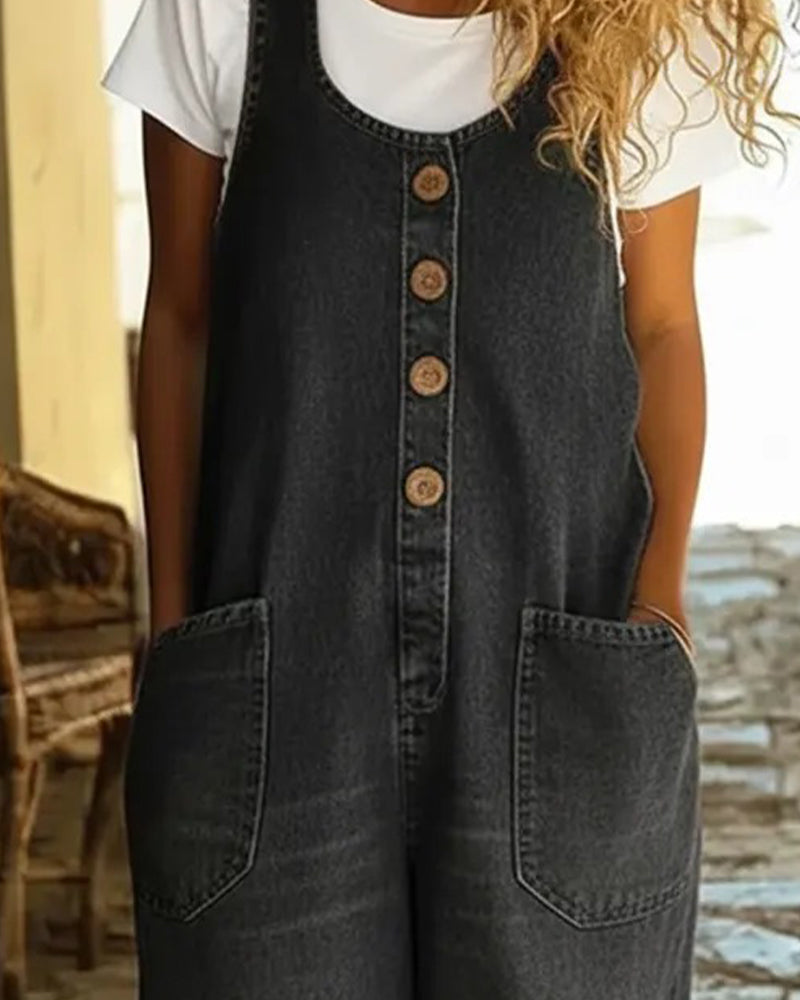 Casual Pocket Denim Jumpsuits