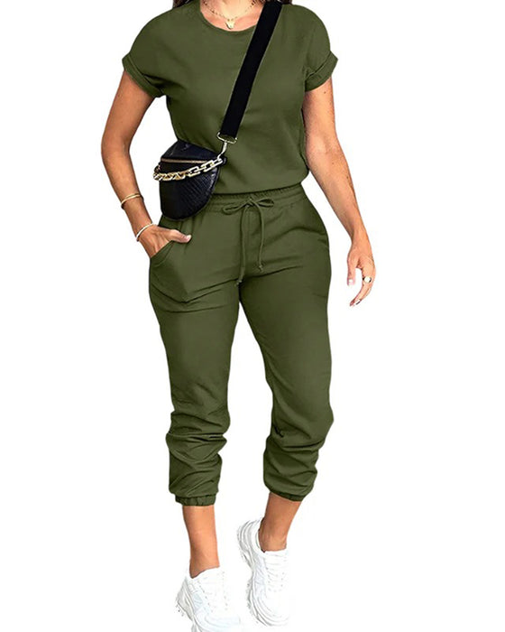 Solid Crew Neck Short Sleeve Set