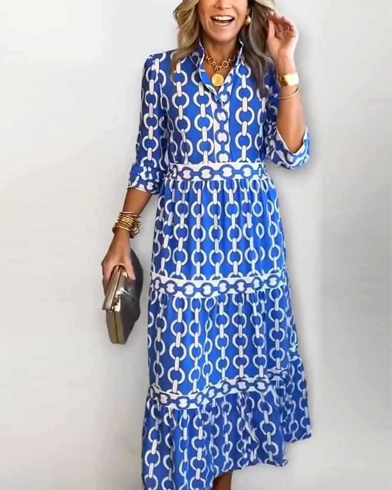 Lapel Chain Print Dress