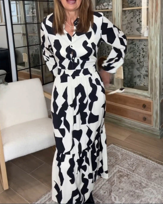 Printed long sleeve casual maxi dress
