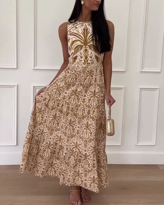 Retro Printed Sleeveless Long Dress