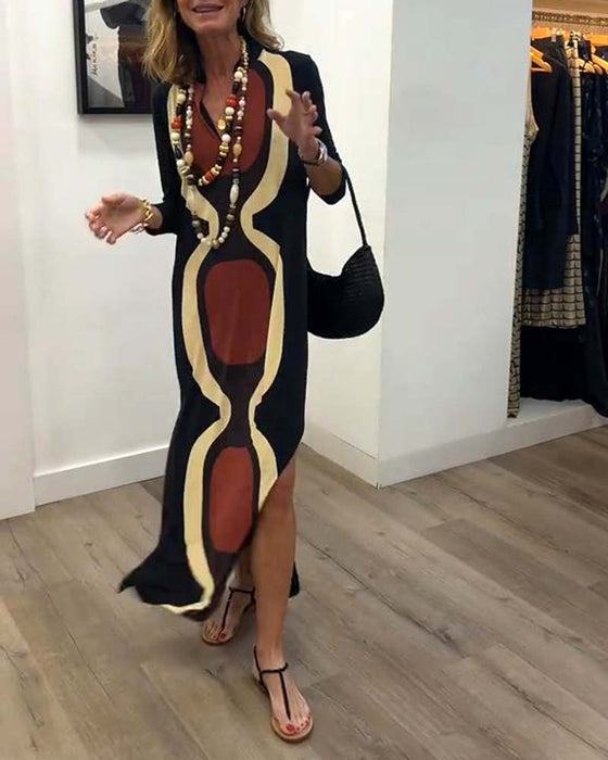 V-Neck Printed Street Style Dress