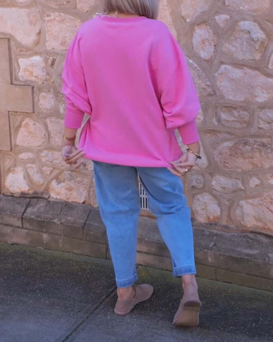 V-Neck Solid Color Sweatshirt