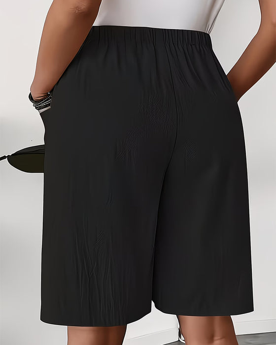 Fake Two-Piece Slit Skirt Capri Casual Pants