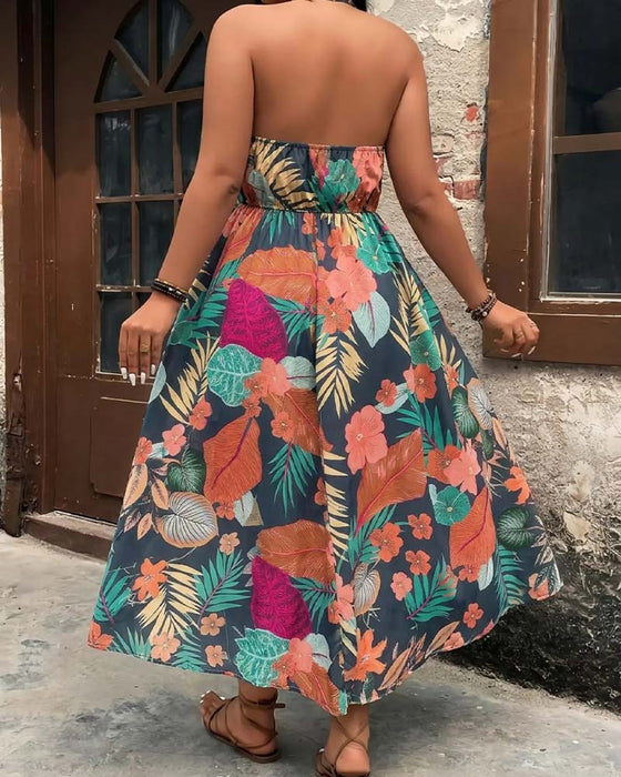 V-Neck Halter Sleeveless Dress + Shorts Set