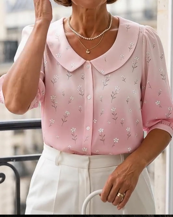 Floral Peter Pan Collar Bubble Sleeve Blouse