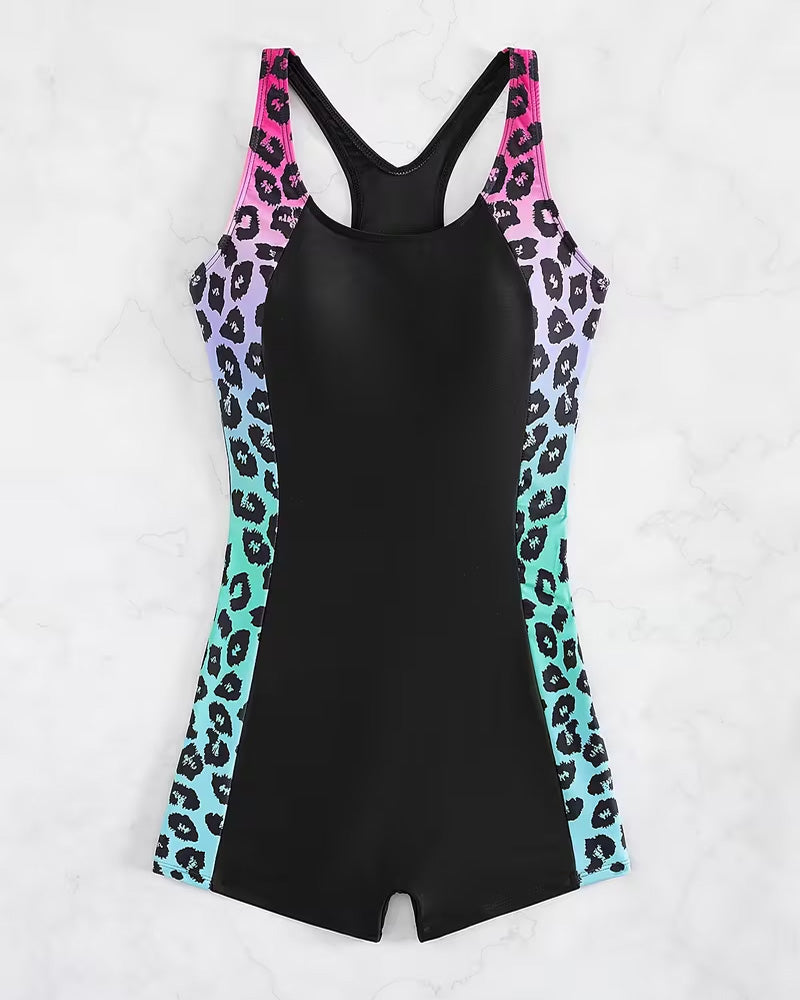 Leopard Print Patchwork One-Piece Swimsuit