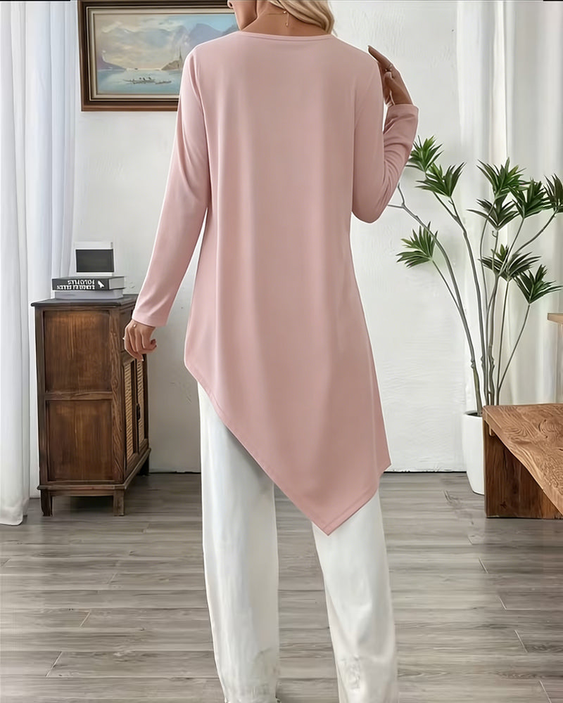 Asymmetric Mid-Length Solid Color Top