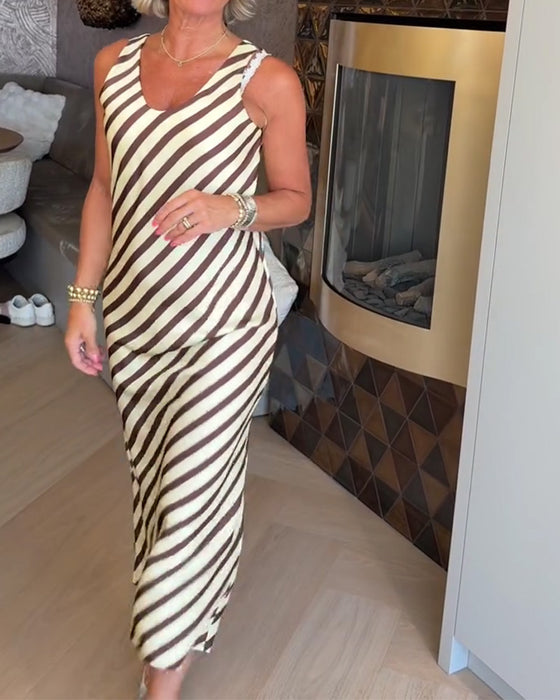Sleeveless Stripe Sheath Maxi Dress