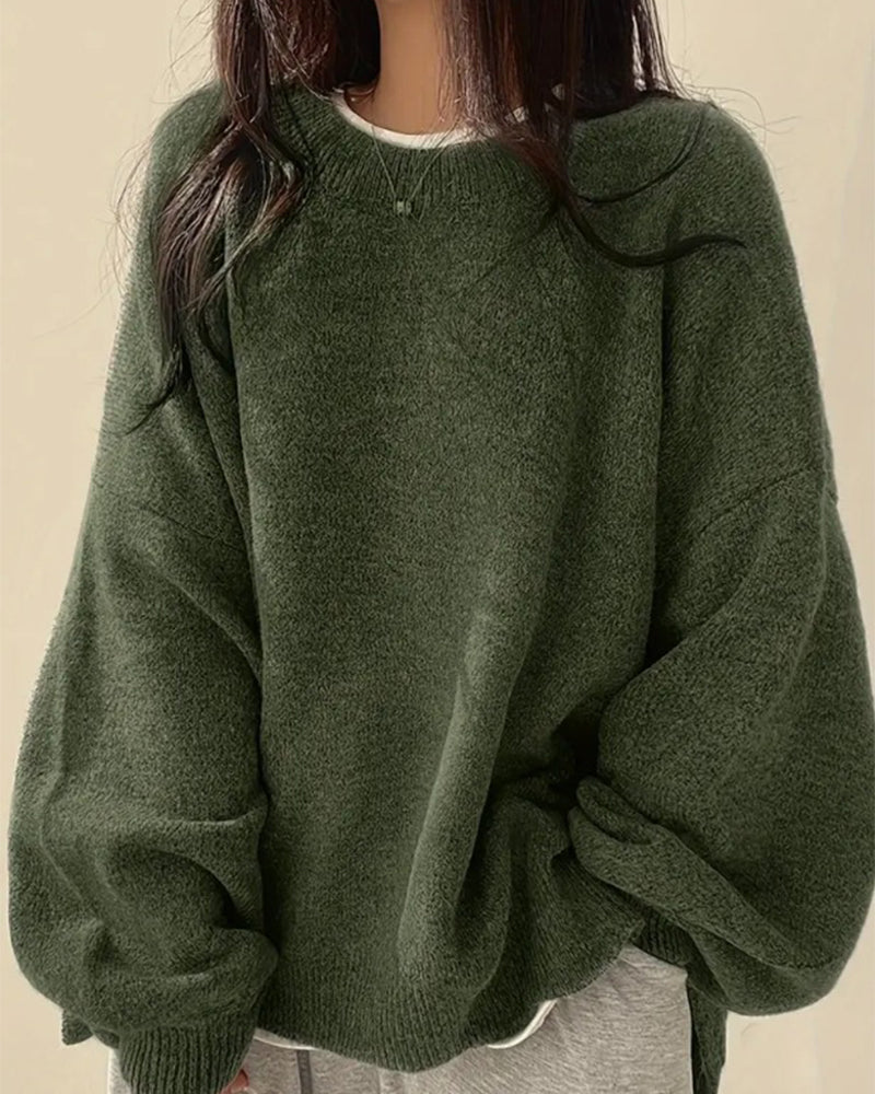 Crew Neck Side Slit Pullover