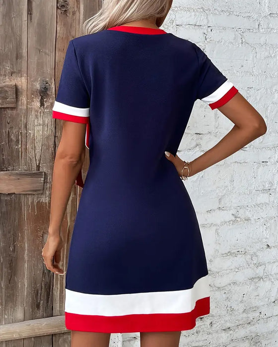 Short Sleeve Contrast Tie Dress