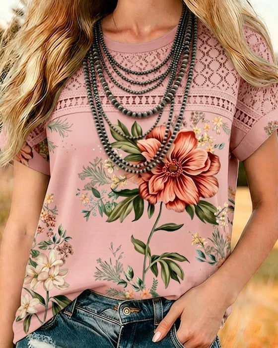 Cut-Out Patchwork Short-Sleeve T-Shirt