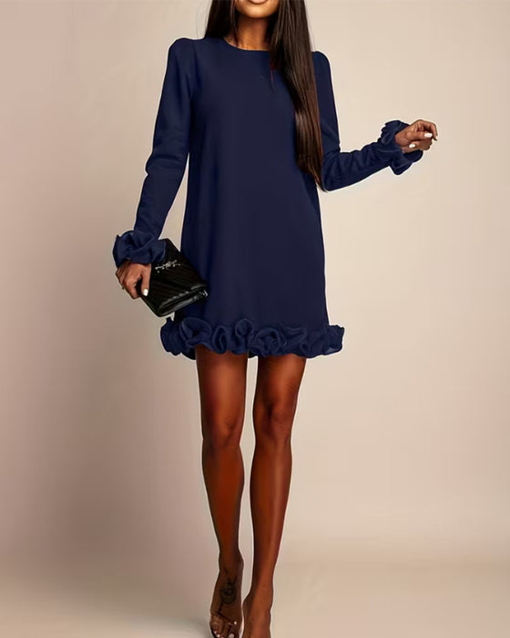 Puff Sleeve Straight Flower Bud Dress