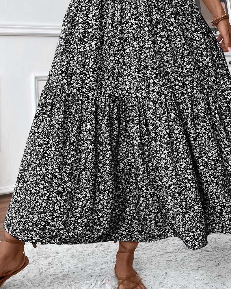 Layered Tiny Flower Print A-Line Long Skirt