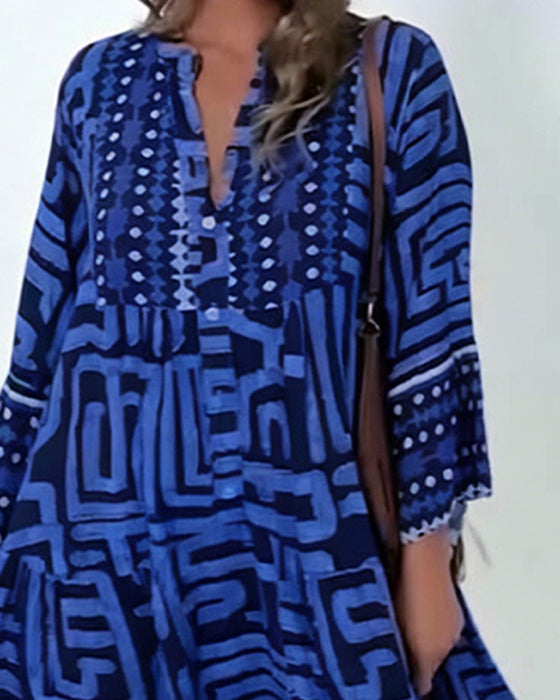Ethnic Geometric Print Dress