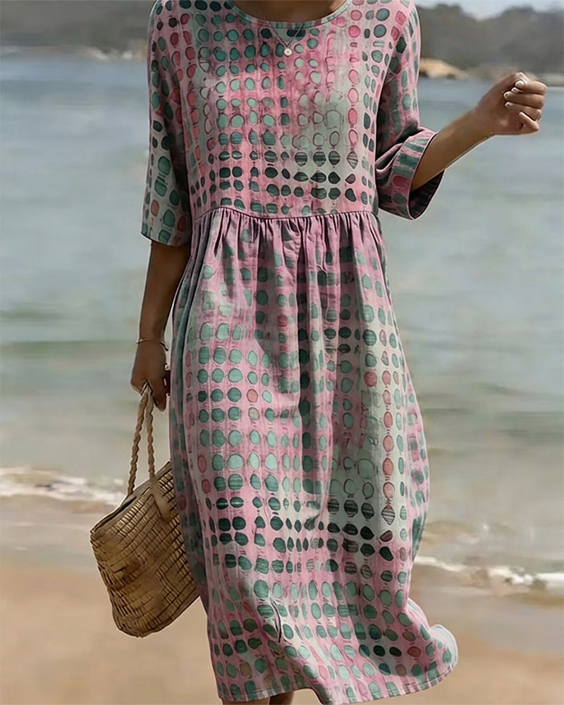 Polka Dot Crewneck Print Half Sleeve Dress