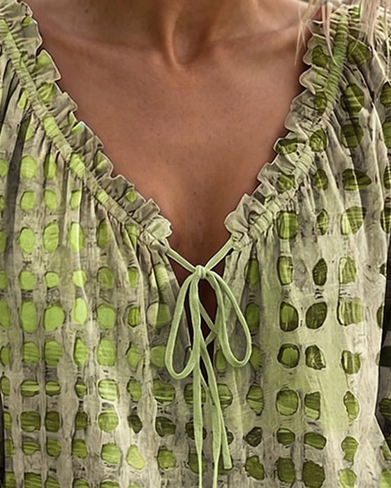 Polka Dot Lace Up Blouse