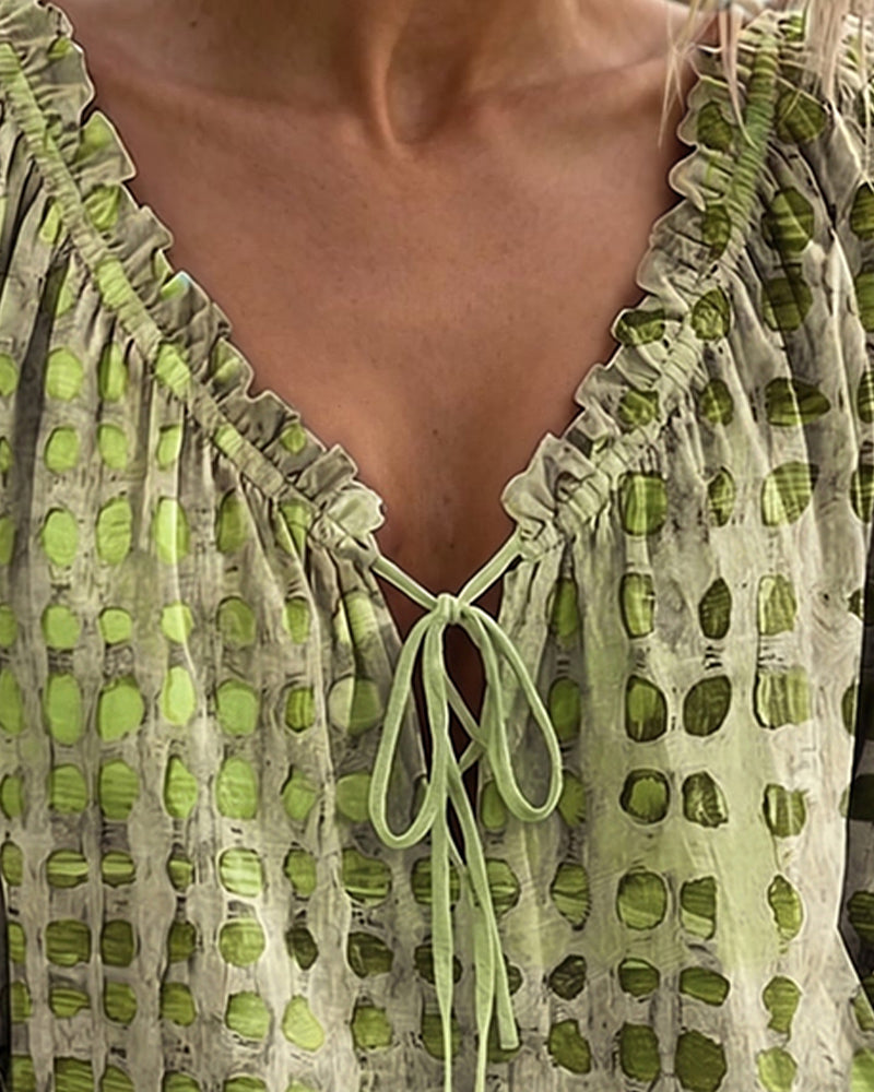 Polka Dot Lace Up Blouse