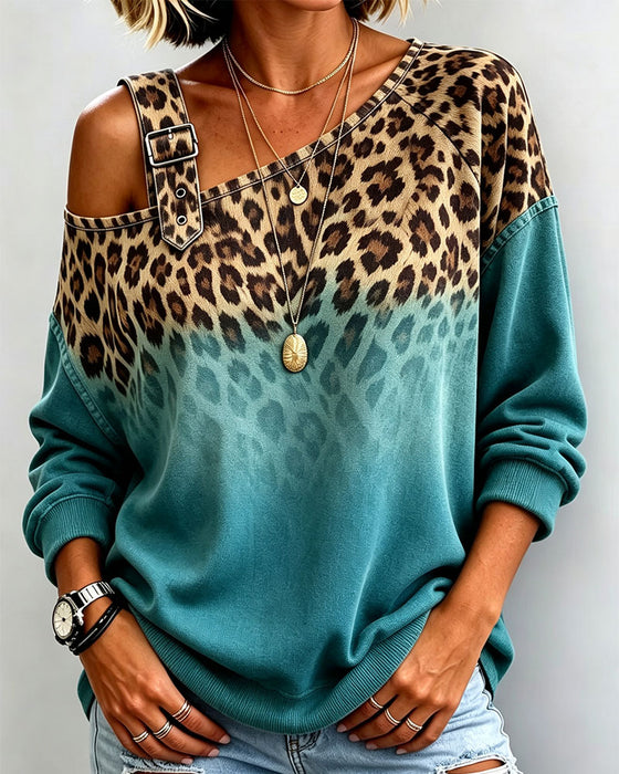 Gradient Off-Shoulder Leopard Print Top
