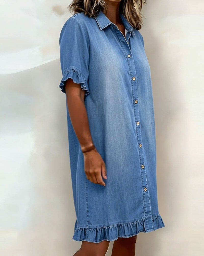 Denim Ruffle Shirt Dress