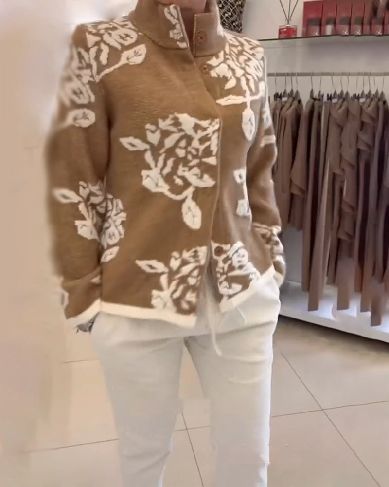 Fashion Turtleneck Jacquard Cardigan