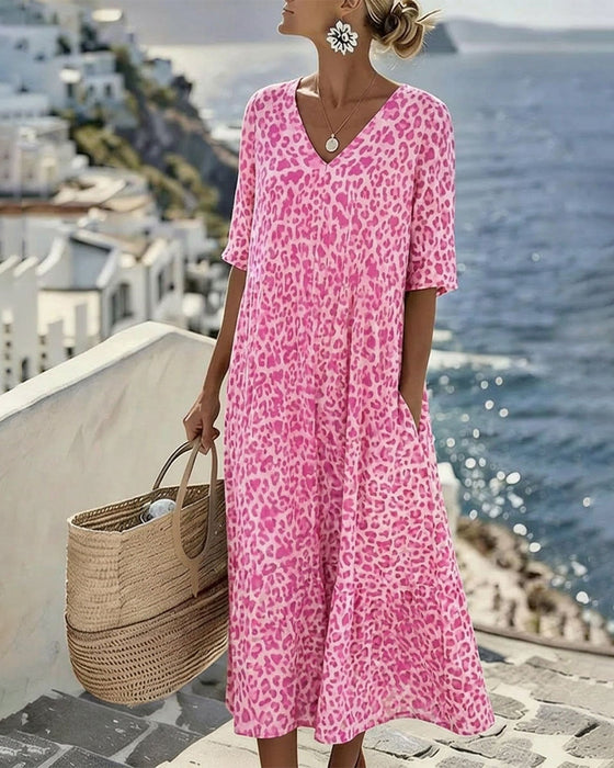 Leopard V-Neck Loose Dresses