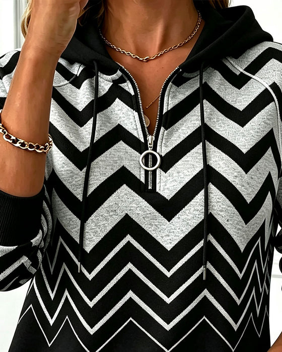 Half Zip Wavy Print Hoodie