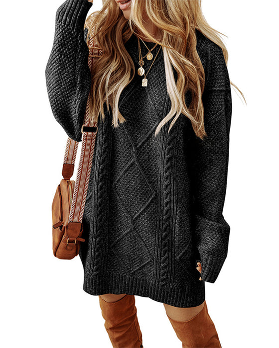 Casual Round Neck Solid Color Sweater Dress