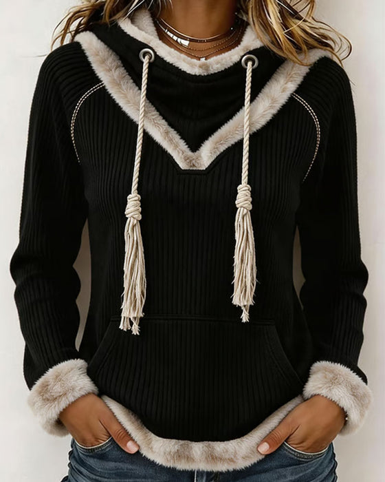 Fuzzy Patchwork Casual Hoodie