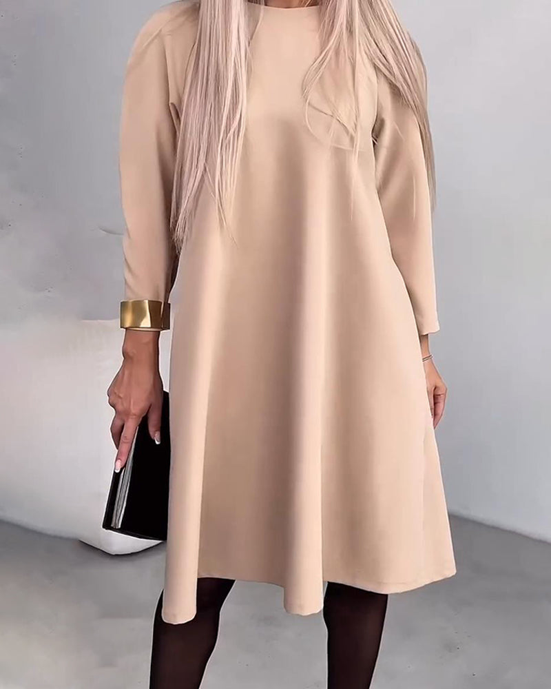 Button-Down Design Raglan Sleeve Solid Color Dress
