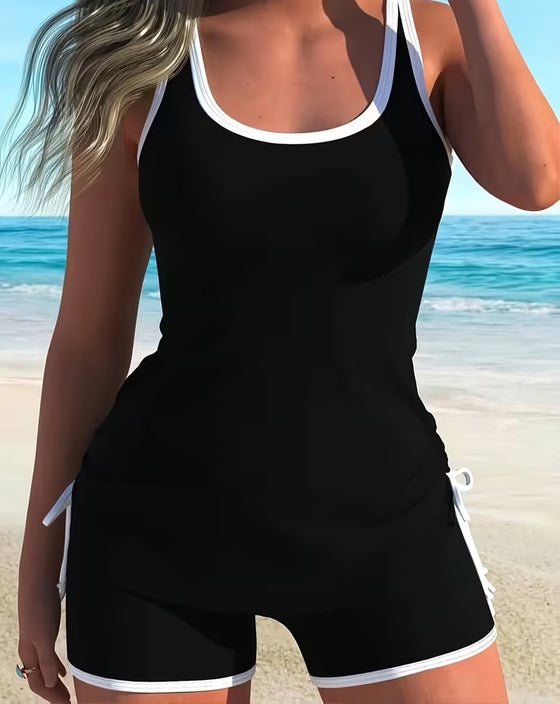 Color-Blocked U-Neck Tankini