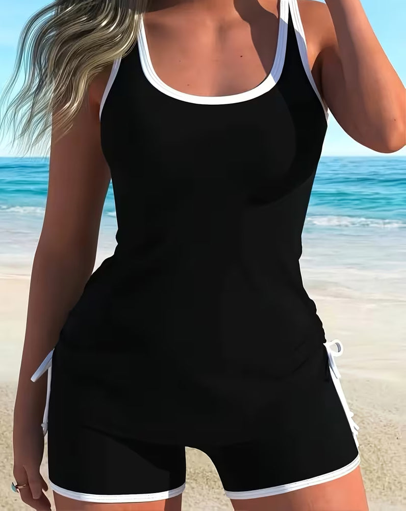Color-Blocked U-Neck Tankini