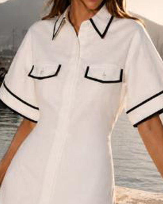 Lapel Short Sleeve Dress