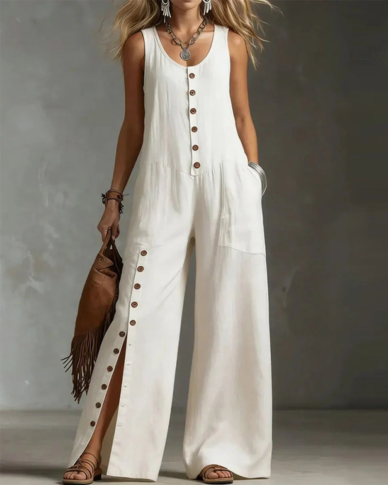 Sleeveless Button-Decorated Casual Jumpsuit